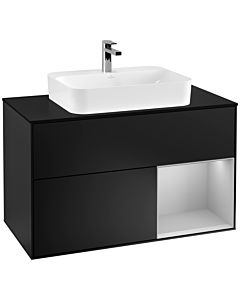 Villeroy und Boch Finion Waschtischunterschrank G372GJPD 100cm, Abdeckplatte black matt, Emotion, Regal rechts Light grey matt, Black matt lacquer