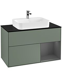 Villeroy und Boch Finion Villeroy und Boch Finion G372GKGM 100cm, cover plate black matt, Emotion, shelf on the right anthracite matt, Olive Matt Lacquer