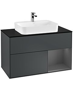 Villeroy und Boch Finion Villeroy und Boch G372GKHG 100cm, plaque de finition noir mat, Emotion, étagère droite Anthracite mat, Midnight Blue Matt Lacquer