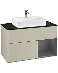 Villeroy und Boch Finion Villeroy und Boch G372GKHH 100cm, plaque de finition noir mat, Emotion, étagère à droite Anthracite mat, Sand Matt Lacquer