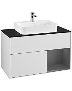 Villeroy und Boch Finion Villeroy und Boch G372GKMT 100cm, plaque de finition noir mat, Emotion, étagère à droite Anthracite mat, Blanc laqué mat