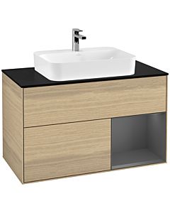 Villeroy und Boch Finion Villeroy und Boch Finion G372GKPC 100cm, cover plate black matt, Emotion, shelf on the right anthracite matt, Oak Veneer