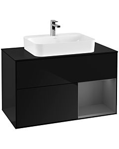 Villeroy und Boch Finion Villeroy und Boch G372GKPH 100cm, plaque de finition noir mat, Emotion, étagère droite Anthracite mat, Glossy Black Lacquer