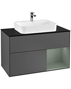 Villeroy und Boch Finion Villeroy und Boch Finion G372GMGK 100cm, cover plate black matt, Emotion, shelf on the right Olive Matt Lacquer , anthracite matt