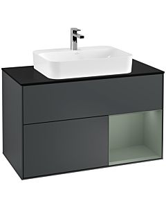 Villeroy und Boch Finion Villeroy und Boch Finion G372GMHG 100cm, cover plate black matt, Emotion, shelf on the right Olive Matt Lacquer , midnight Blue Matt Lacquer