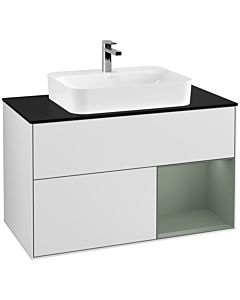 Villeroy und Boch Finion Villeroy und Boch Finion G372GMMT 100cm, cover plate black matt, Emotion, shelf on the right Olive Matt Lacquer , white matt lacquer