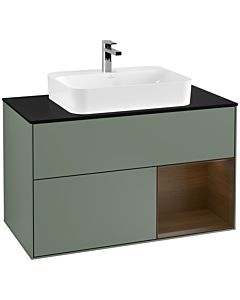Villeroy und Boch Finion Villeroy und Boch Finion G372GNGM 100cm, cover plate black matt, Emotion, shelf on the right Olive Matt Lacquer veneer, Olive Matt Lacquer