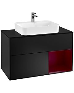 Villeroy und Boch Finion Waschtischunterschrank G372HBPD 100cm, Abdeckplatte black matt, Emotion, Regal rechts Peony, Black matt lacquer