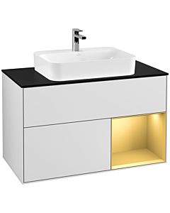 Villeroy und Boch Finion Villeroy und Boch G372HFMT 100cm, plaque de finition noir mat, Emotion, étagère droite or mat, blanc laqué mat