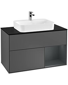 Villeroy und Boch Finion Waschtischunterschrank G372HGGK 100cm, Abdeckplatte black matt, Emotion, Regal rechts Midnight Blue Matt Lacquer, Anthracite matt