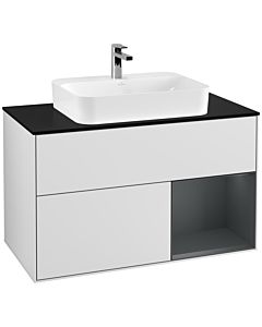 Villeroy und Boch Finion Waschtischunterschrank G372HGMT 100cm, Abdeckplatte black matt, Emotion, Regal rechts Midnight Blue Matt Lacquer, White matt lacquer