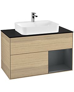 Villeroy und Boch Finion Waschtischunterschrank G372HGPC 100cm, Abdeckplatte black matt, Emotion, Regal rechts Midnight Blue Matt Lacquer, Oak Veneer