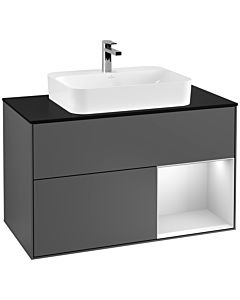 Villeroy und Boch Finion Villeroy und Boch Finion G372MTGK 100cm, cover plate black matt, Emotion, shelf on the right white matt lacquer, anthracite matt
