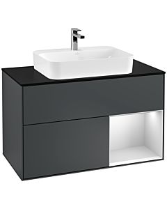Villeroy und Boch Finion Waschtischunterschrank G372MTHG 100cm, Abdeckplatte black matt, Emotion, Regal rechts White matt lacquer, Midnight Blue Matt Lacquer