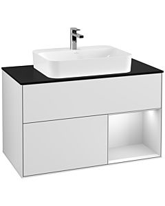 Villeroy und Boch Finion Villeroy und Boch Finion G372MTMT 100cm, cover plate black matt, Emotion, shelf on the right white matt lacquer, white matt lacquer