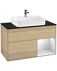 Villeroy und Boch Finion Villeroy und Boch Finion G372MTPC 100cm, cover plate black matt, Emotion, shelf on the right white matt lacquer, Oak Veneer