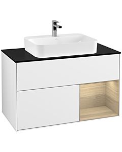 Villeroy und Boch Finion Villeroy und Boch G372PCGF 100cm, plaque de finition noir mat, émotion, étagère à droite Oak Veneer , laqué blanc brillant