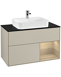 Villeroy und Boch Finion Villeroy und Boch G372PCHH 100cm, plaque de finition noir mat, émotion, étagère à droite Oak Veneer , Sand Matt Lacquer