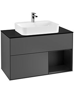 Villeroy und Boch Finion Waschtischunterschrank G372PDGK 100cm, Abdeckplatte black matt, Emotion, Regal rechts Black matt lacquer, Anthracite matt