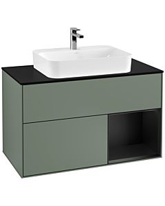 Villeroy und Boch Finion Villeroy und Boch Finion G372PDGM 100cm, cover plate black matt, Emotion, shelf on the right black matt lacquer, Olive Matt Lacquer