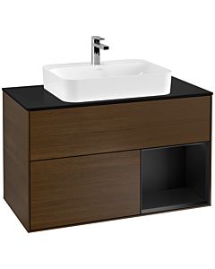 Villeroy und Boch Finion Villeroy und Boch Finion G372PDGN 100cm, cover plate black matt, Emotion, shelf on the right black matt lacquer, walnut veneer