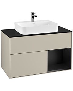 Villeroy und Boch Finion Waschtischunterschrank G372PDHH 100cm, Abdeckplatte black matt, Emotion, Regal rechts Black matt lacquer, Sand Matt Lacquer