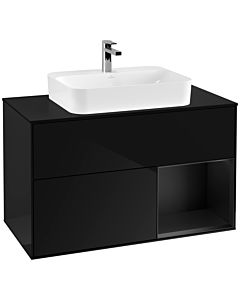Villeroy und Boch Finion Waschtischunterschrank G372PDPH 100cm, Abdeckplatte black matt, Emotion, Regal rechts Black matt lacquer, Glossy Black Lacquer