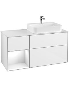 Villeroy und Boch Finion Villeroy und Boch G391GFGF 120cm, plaque de finition blanc mat, Emotion, étagère gauche laqué blanc brillant, laqué blanc brillant