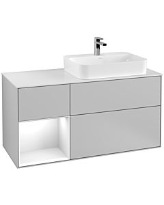 Villeroy und Boch Finion Waschtischunterschrank G391GFGJ 120cm, Abdeckplatte white matt, Emotion, Regal links Glossy white lacquer, Light grey matt