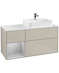 Villeroy und Boch Finion Villeroy und Boch G391GJHH 120cm, couvercle blanc mat, Emotion, étagère gauche gris clair mat, Sand Matt Lacquer