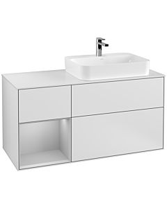 Villeroy und Boch Finion Waschtischunterschrank G391GJMT 120cm, Abdeckplatte white matt, Emotion, Regal links Light grey matt, White matt lacquer