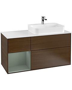 Villeroy und Boch Finion Villeroy und Boch G391GMGN 120cm, plaque de finition blanc mat, émotion, étagère à gauche Olive Matt Lacquer , placage Olive Matt Lacquer