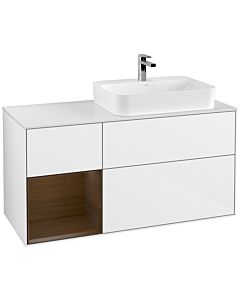 Villeroy und Boch Finion Villeroy und Boch Finion G391GNGF 120cm, cover plate white matt, Emotion, shelf on the left walnut veneer, glossy white lacquer