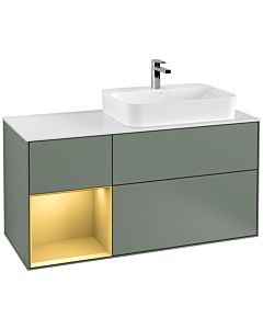 Villeroy und Boch Finion Villeroy und Boch G391HFGM 120cm, plaque de recouvrement blanc mat, Emotion, étagère gauche or mat, Olive Matt Lacquer
