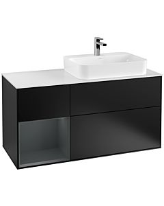 Villeroy und Boch Finion Waschtischunterschrank G391HGPD 120cm, Abdeckplatte white matt, Emotion, Regal links Midnight Blue Matt Lacquer, Black matt lacquer