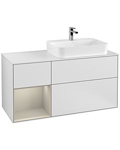 Villeroy und Boch Finion Waschtischunterschrank G391HHMT 120cm, Abdeckplatte white matt, Emotion, Regal links Sand Matt Lacquer, White matt lacquer