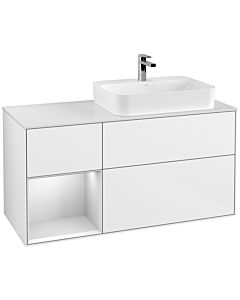 Villeroy und Boch Finion Waschtischunterschrank G391MTGF 120cm, Abdeckplatte white matt, Emotion, Regal links White matt lacquer, Glossy white lacquer
