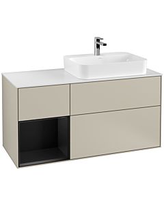 Villeroy und Boch Finion Waschtischunterschrank G391PDHH 120cm, Abdeckplatte white matt, Emotion, Regal links Black matt lacquer, Sand Matt Lacquer