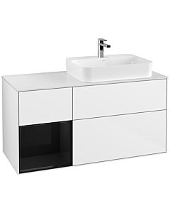 Villeroy und Boch Finion Waschtischunterschrank G391PHGF 120cm, Abdeckplatte white matt, Emotion, Regal links Glossy Black Lacquer, Glossy white lacquer