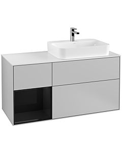 Villeroy und Boch Finion Waschtischunterschrank G391PHGJ 120cm, Abdeckplatte white matt, Emotion, Regal links Glossy Black Lacquer, Light grey matt