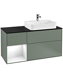 Villeroy und Boch Finion Villeroy und Boch Finion G392GFGM 120cm, cover plate black matt, Emotion, shelf left Glossy white lacquer, Olive Matt Lacquer