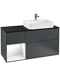 Villeroy und Boch Finion Villeroy und Boch G392GFHG 120cm, plaque de finition noir mat, Emotion, étagère gauche laqué blanc brillant, Midnight Blue Matt Lacquer