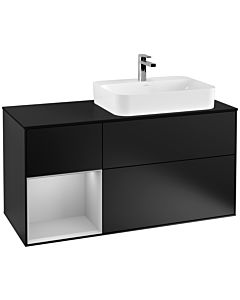 Villeroy und Boch Finion Waschtischunterschrank G392GJPD 120cm, Abdeckplatte black matt, Emotion, Regal links Light grey matt, Black matt lacquer