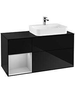 Villeroy und Boch Finion Waschtischunterschrank G392GJPH 120cm, Abdeckplatte black matt, Emotion, Regal links Light grey matt, Glossy Black Lacquer