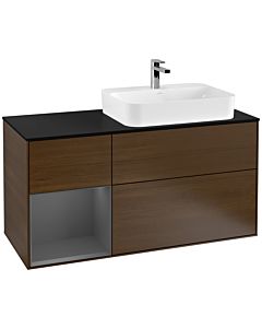 Villeroy und Boch Finion Villeroy und Boch G392GKGN 120cm, plaque de finition noir mat, Emotion, étagère gauche Anthracite mat, placage noyer