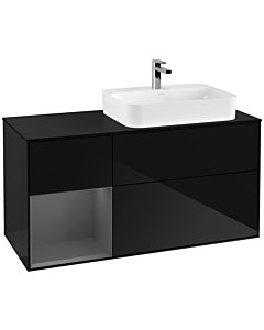 Villeroy und Boch Finion Villeroy und Boch G392GKPH 120cm, plaque de finition noir mat, Emotion, étagère gauche Anthracite mat, Glossy Black Lacquer