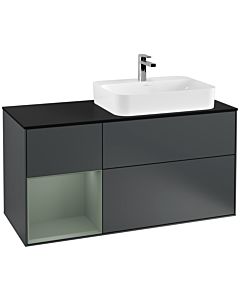 Villeroy und Boch Finion Waschtischunterschrank G392GMHG 120cm, Abdeckplatte black matt, Emotion, Regal links Olive Matt Lacquer, Midnight Blue Matt Lacquer
