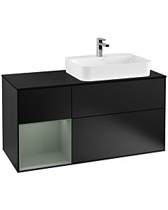 Villeroy und Boch Finion Villeroy und Boch G392GMPD 120cm, plaque de finition noir mat, Emotion, étagère à gauche Olive Matt Lacquer , laqué noir mat