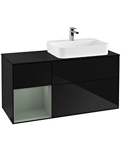 Villeroy und Boch Finion Villeroy und Boch G392GMPH 120cm, plaque de finition noir mat, Emotion, étagère à gauche Olive Matt Lacquer , Glossy Black Lacquer