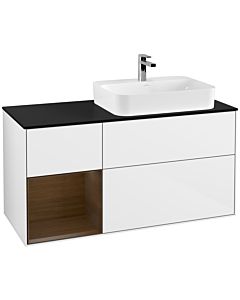 Villeroy und Boch Finion Villeroy und Boch Finion G392GNGF 120cm, cover plate black matt, Emotion, shelf on the left walnut veneer, glossy white lacquer